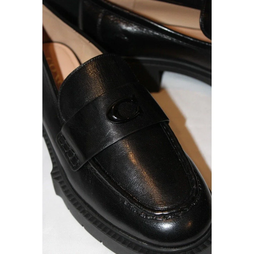 COACH WOMEN'S LEAH LEATHER LUG SOLE PLATFORM LOAFER BLACK NIB SZ 7